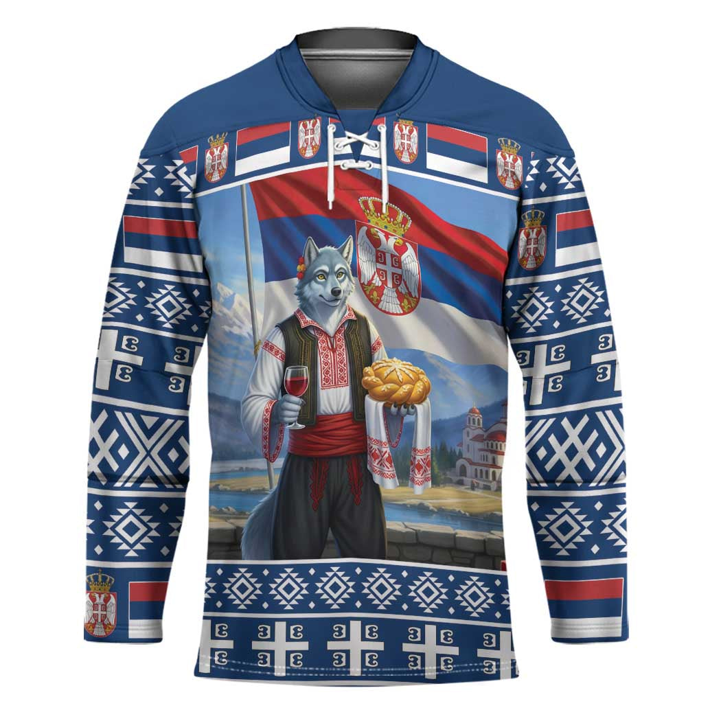 Serbia Christmas Wolf Hockey Jersey Vuk Serbian Mascot - Wonder Print Shop