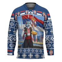 Serbia Christmas Wolf Hockey Jersey Vuk Serbian Mascot - Wonder Print Shop