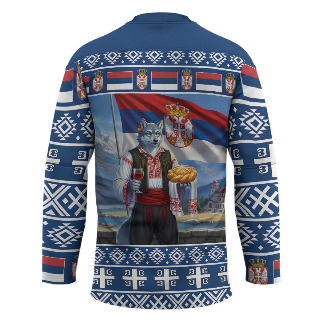Serbia Christmas Wolf Hockey Jersey Vuk Serbian Mascot - Wonder Print Shop
