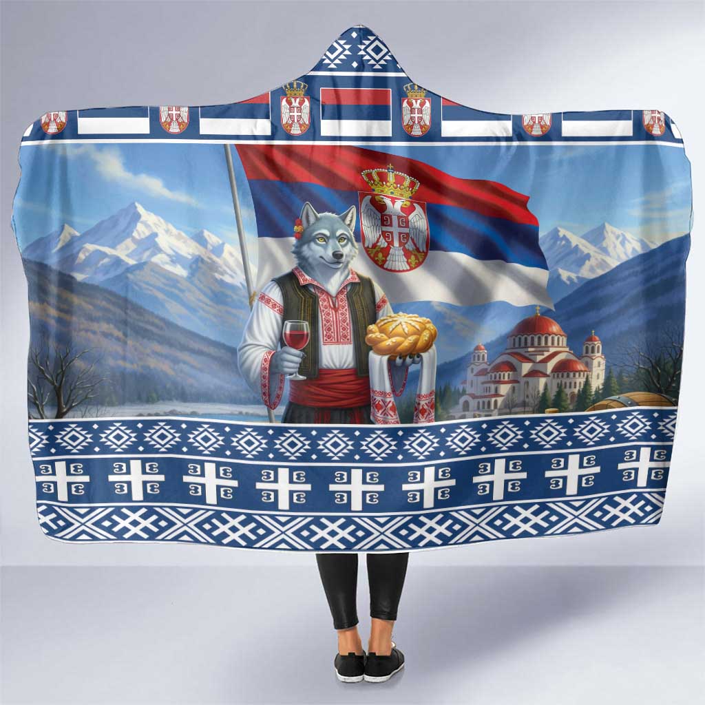 Serbia Christmas Wolf Hooded Blanket Vuk Serbian Mascot - Wonder Print Shop