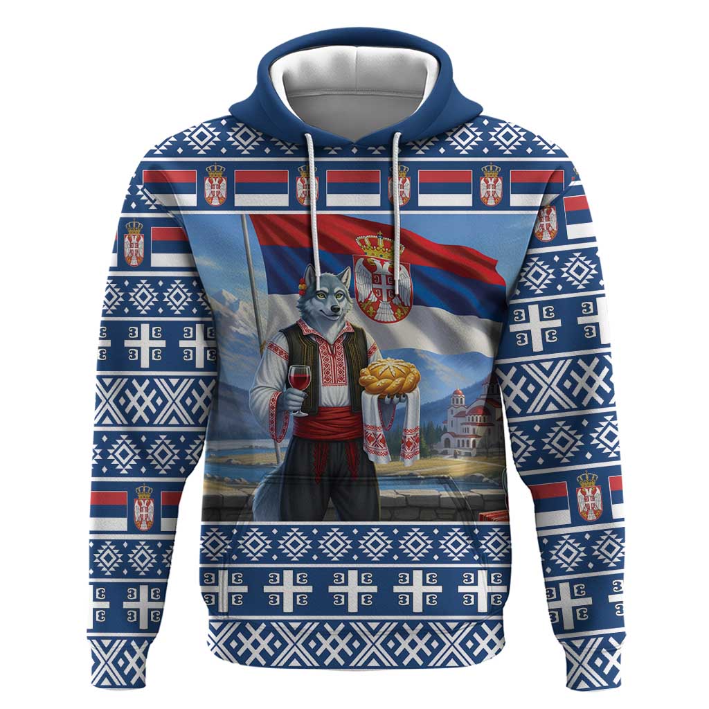 Serbia Christmas Wolf Hoodie Vuk Serbian Mascot - Wonder Print Shop
