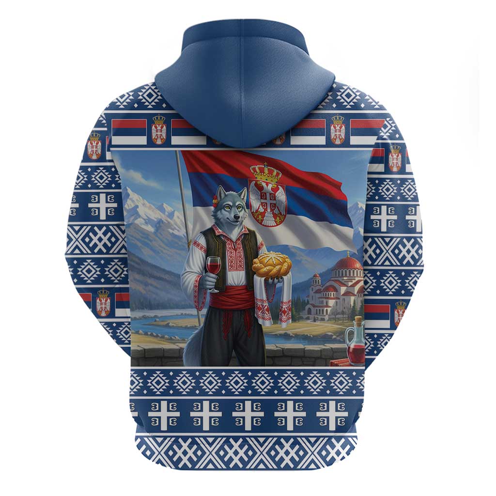 Serbia Christmas Wolf Hoodie Vuk Serbian Mascot - Wonder Print Shop