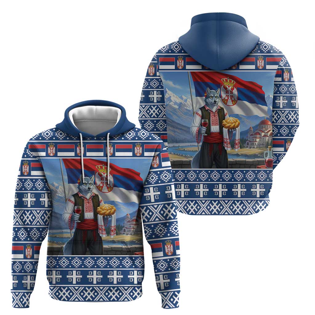 Serbia Christmas Wolf Hoodie Vuk Serbian Mascot - Wonder Print Shop