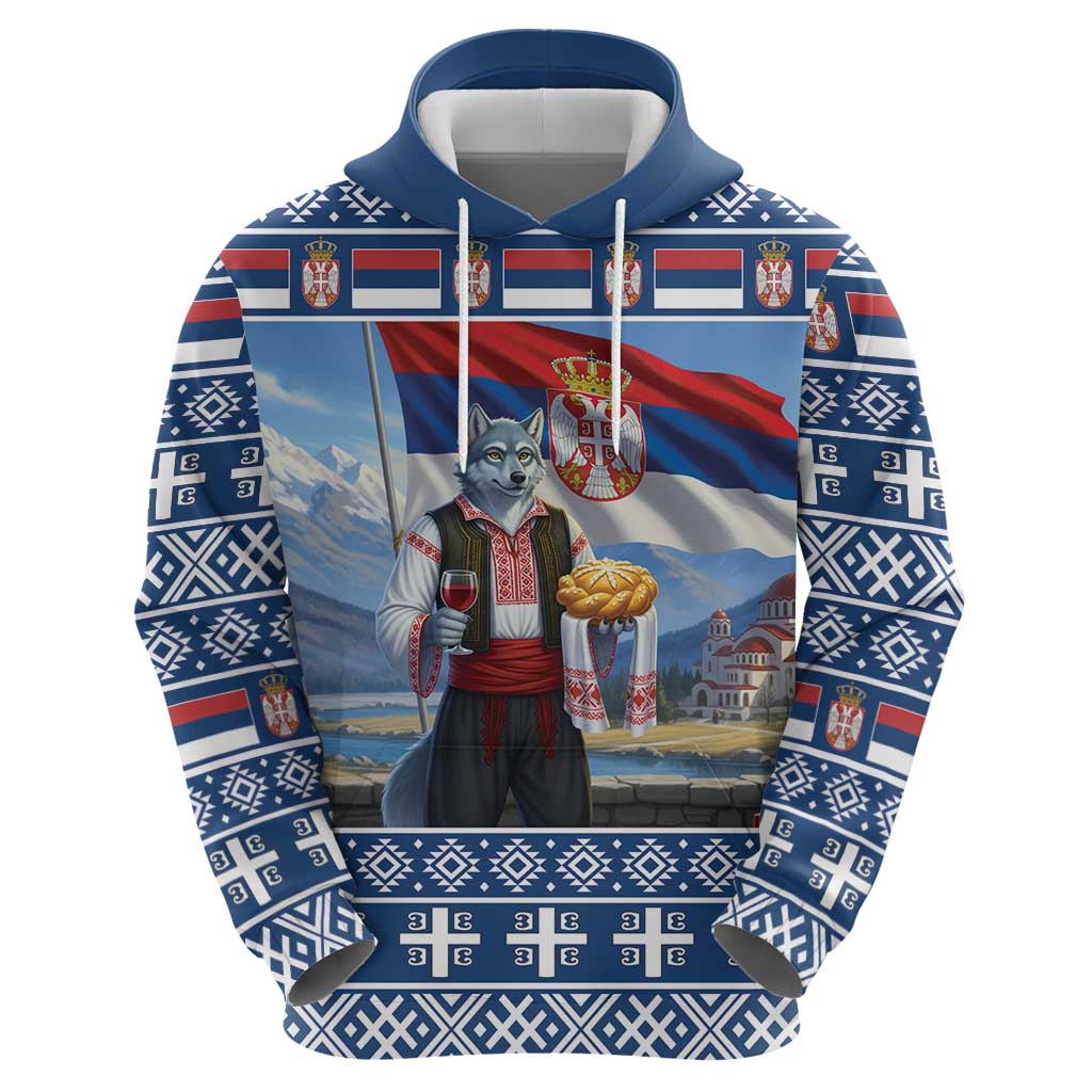 Serbia Christmas Wolf Hoodie Vuk Serbian Mascot - Wonder Print Shop