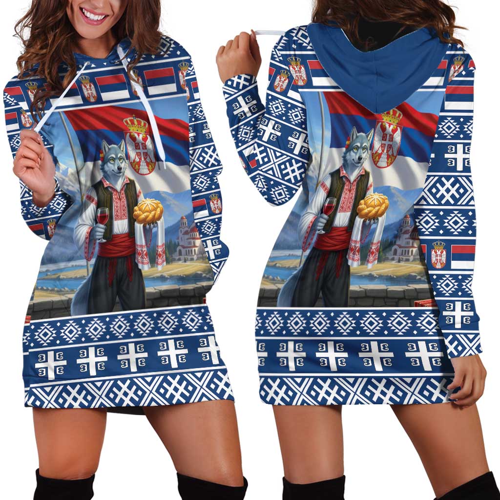 Serbia Christmas Wolf Hoodie Dress Vuk Serbian Mascot - Wonder Print Shop