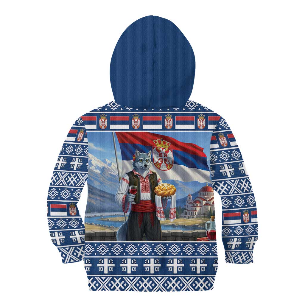 Serbia Christmas Wolf Kid Hoodie Vuk Serbian Mascot - Wonder Print Shop