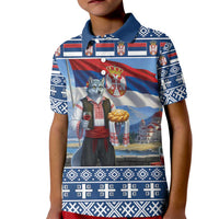 Serbia Christmas Wolf Kid Polo Shirt Vuk Serbian Mascot - Wonder Print Shop