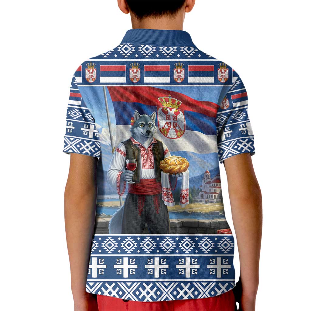 Serbia Christmas Wolf Kid Polo Shirt Vuk Serbian Mascot - Wonder Print Shop