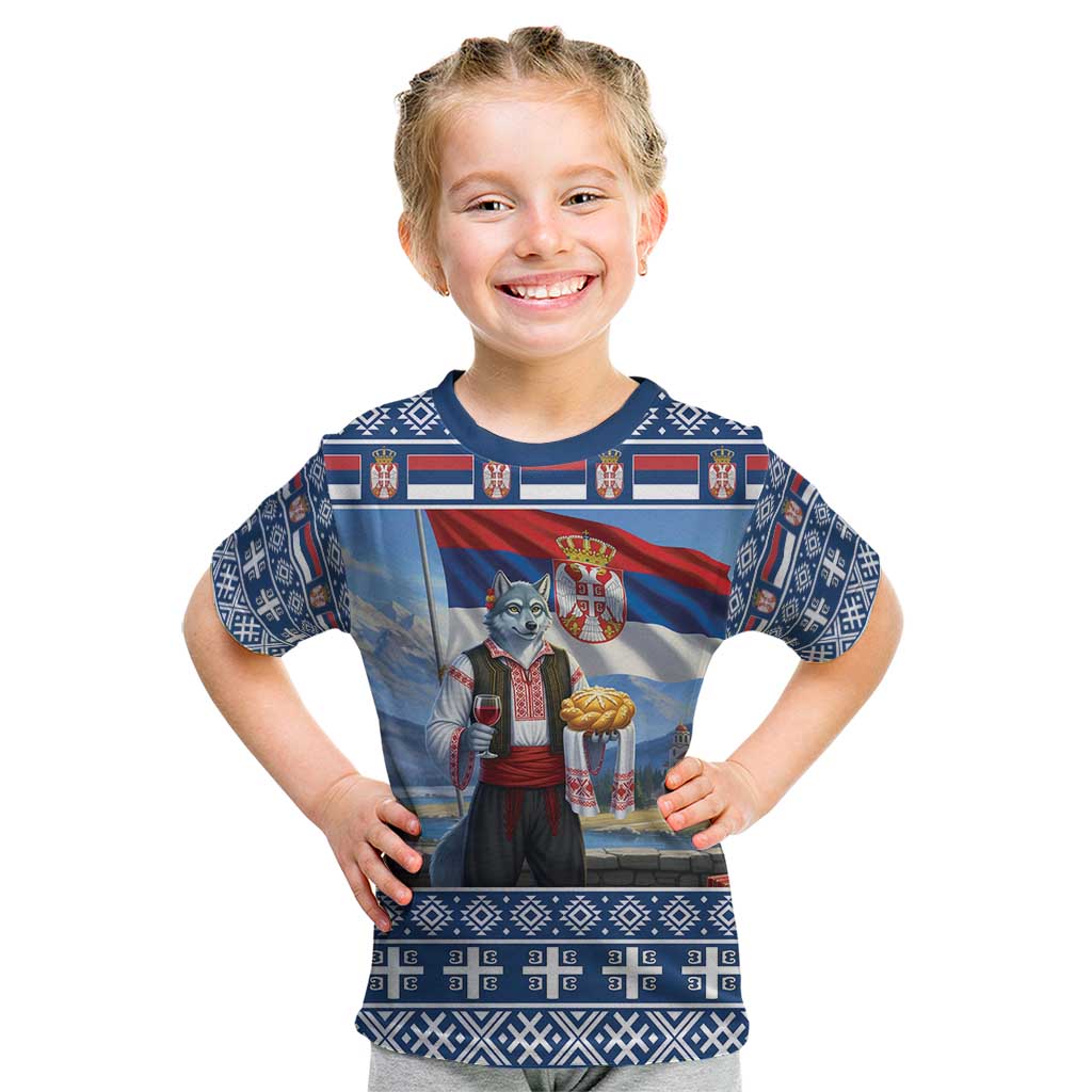 Serbia Christmas Wolf Kid T Shirt Vuk Serbian Mascot - Wonder Print Shop