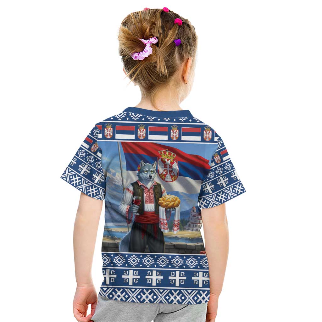 Serbia Christmas Wolf Kid T Shirt Vuk Serbian Mascot - Wonder Print Shop