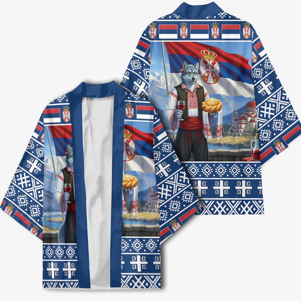 Serbia Christmas Wolf Kimono Vuk Serbian Mascot - Wonder Print Shop