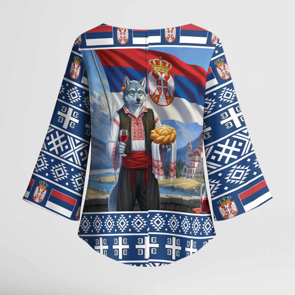 Serbia Christmas Wolf Kimono Sleeve Blouse Vuk Serbian Mascot - Wonder Print Shop