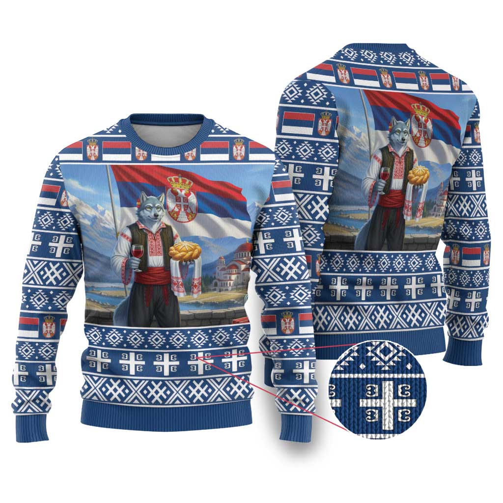 Serbia Christmas Wolf Ugly Christmas Sweater Vuk Serbian Mascot - Wonder Print Shop