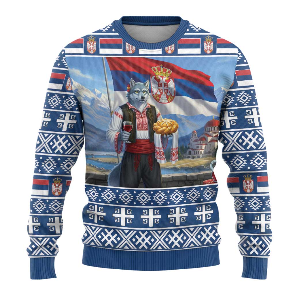 Serbia Christmas Wolf Ugly Christmas Sweater Vuk Serbian Mascot - Wonder Print Shop