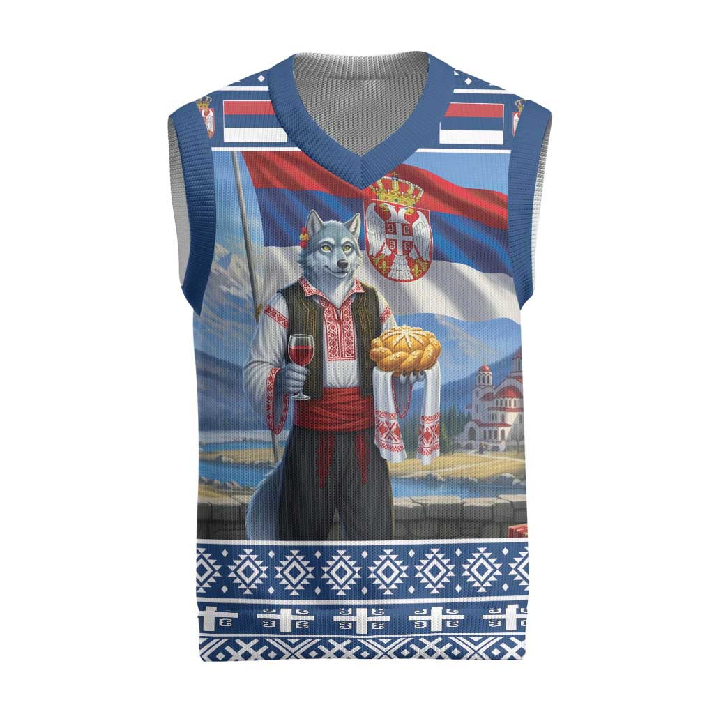 Serbia Christmas Wolf Christmas Knitted V-Neck Vest Vuk Serbian Mascot - Wonder Print Shop