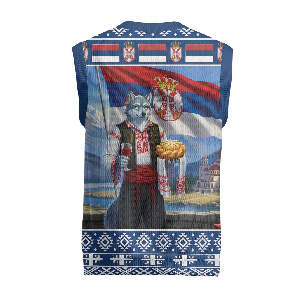 Serbia Christmas Wolf Christmas Knitted V-Neck Vest Vuk Serbian Mascot - Wonder Print Shop