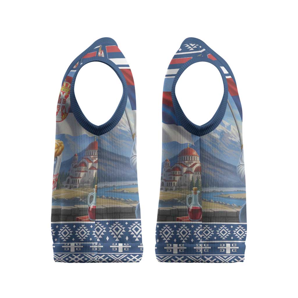 Serbia Christmas Wolf Christmas Knitted V-Neck Vest Vuk Serbian Mascot - Wonder Print Shop