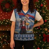 Serbia Christmas Wolf Christmas Knitted V-Neck Vest Vuk Serbian Mascot - Wonder Print Shop