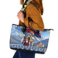 Serbia Christmas Wolf Leather Tote Bag Vuk Serbian Mascot - Wonder Print Shop