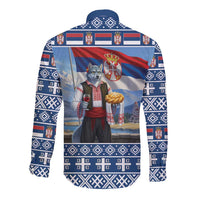 Serbia Christmas Wolf Long Sleeve Button Shirt Vuk Serbian Mascot - Wonder Print Shop