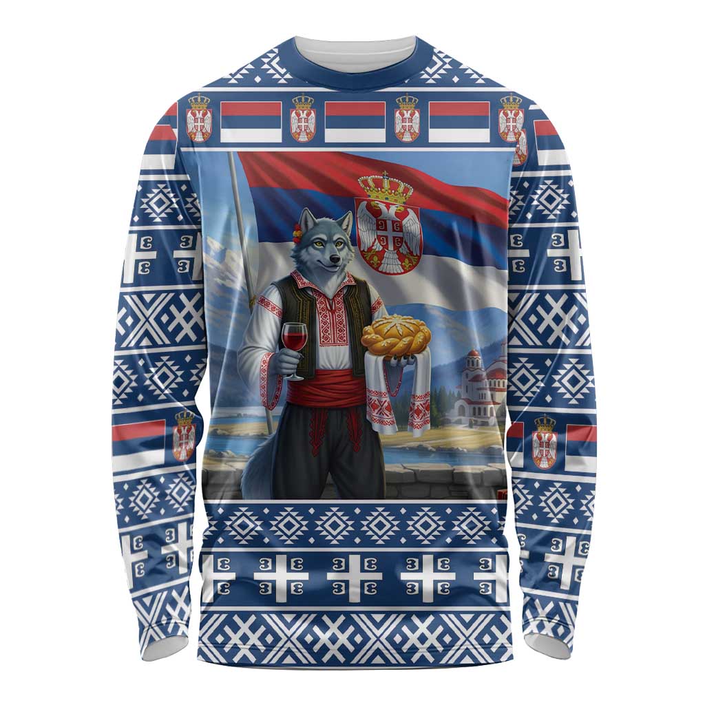Serbia Christmas Wolf Long Sleeve Shirt Vuk Serbian Mascot - Wonder Print Shop