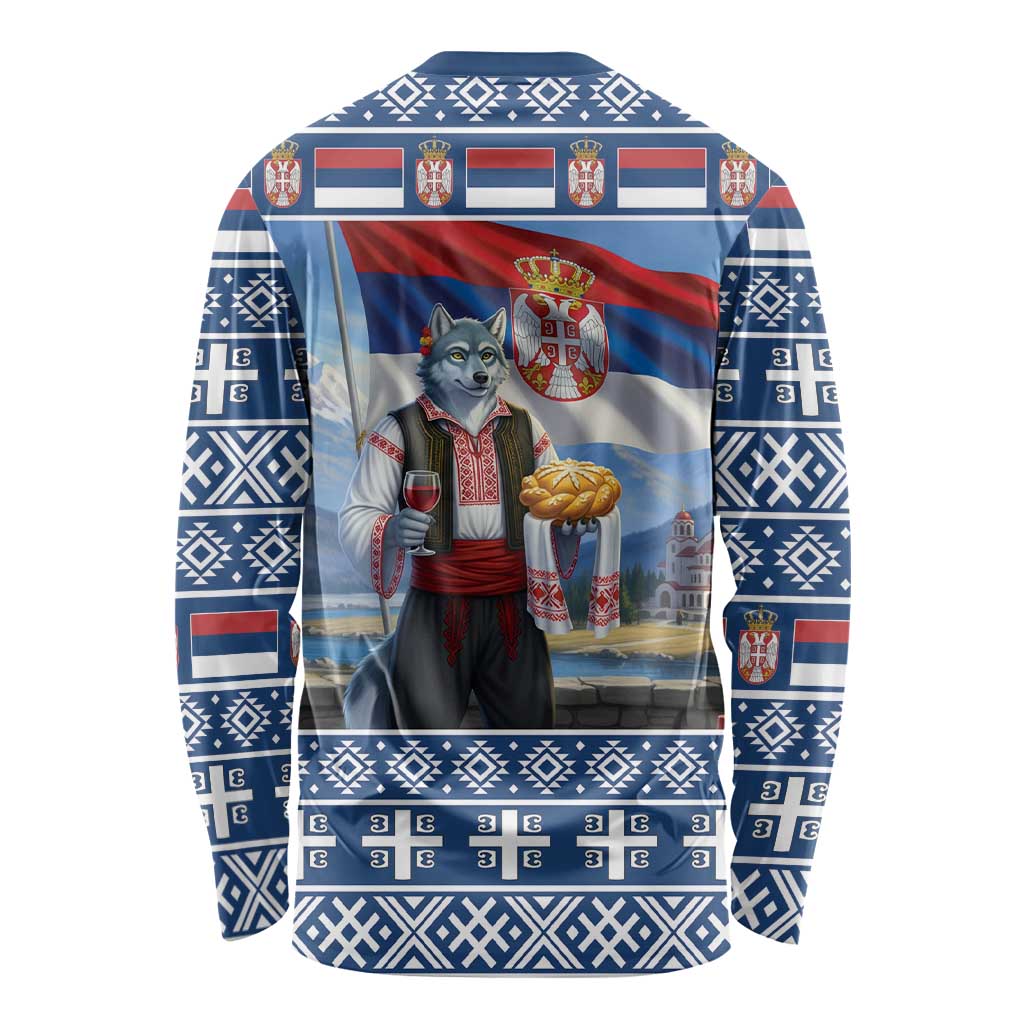 Serbia Christmas Wolf Long Sleeve Shirt Vuk Serbian Mascot - Wonder Print Shop