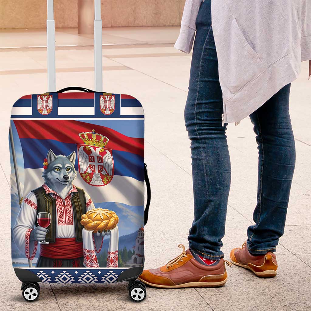 Serbia Christmas Wolf Luggage Cover Vuk Serbian Mascot - Wonder Print Shop