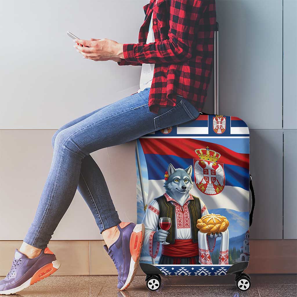 Serbia Christmas Wolf Luggage Cover Vuk Serbian Mascot - Wonder Print Shop