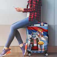 Serbia Christmas Wolf Luggage Cover Vuk Serbian Mascot - Wonder Print Shop