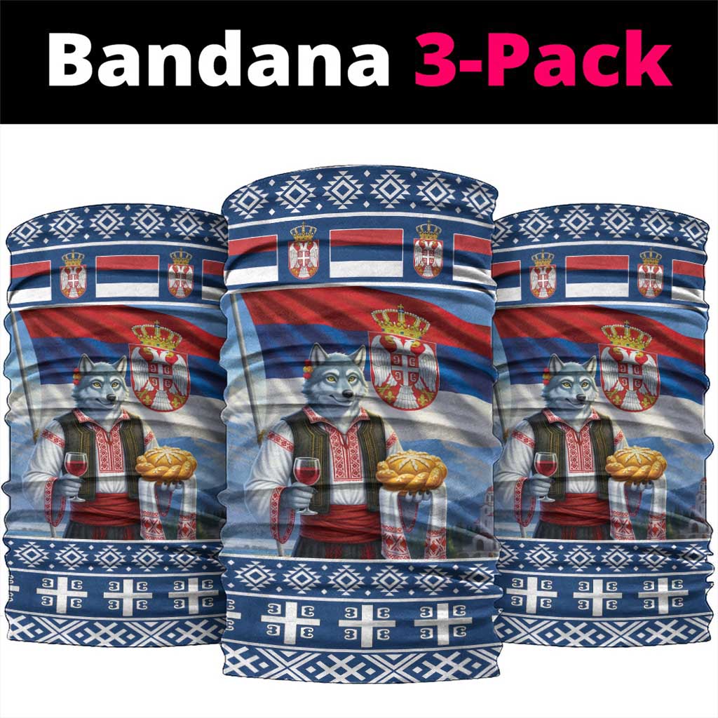 Serbia Christmas Wolf Neck Gaiter Vuk Serbian Mascot - Wonder Print Shop