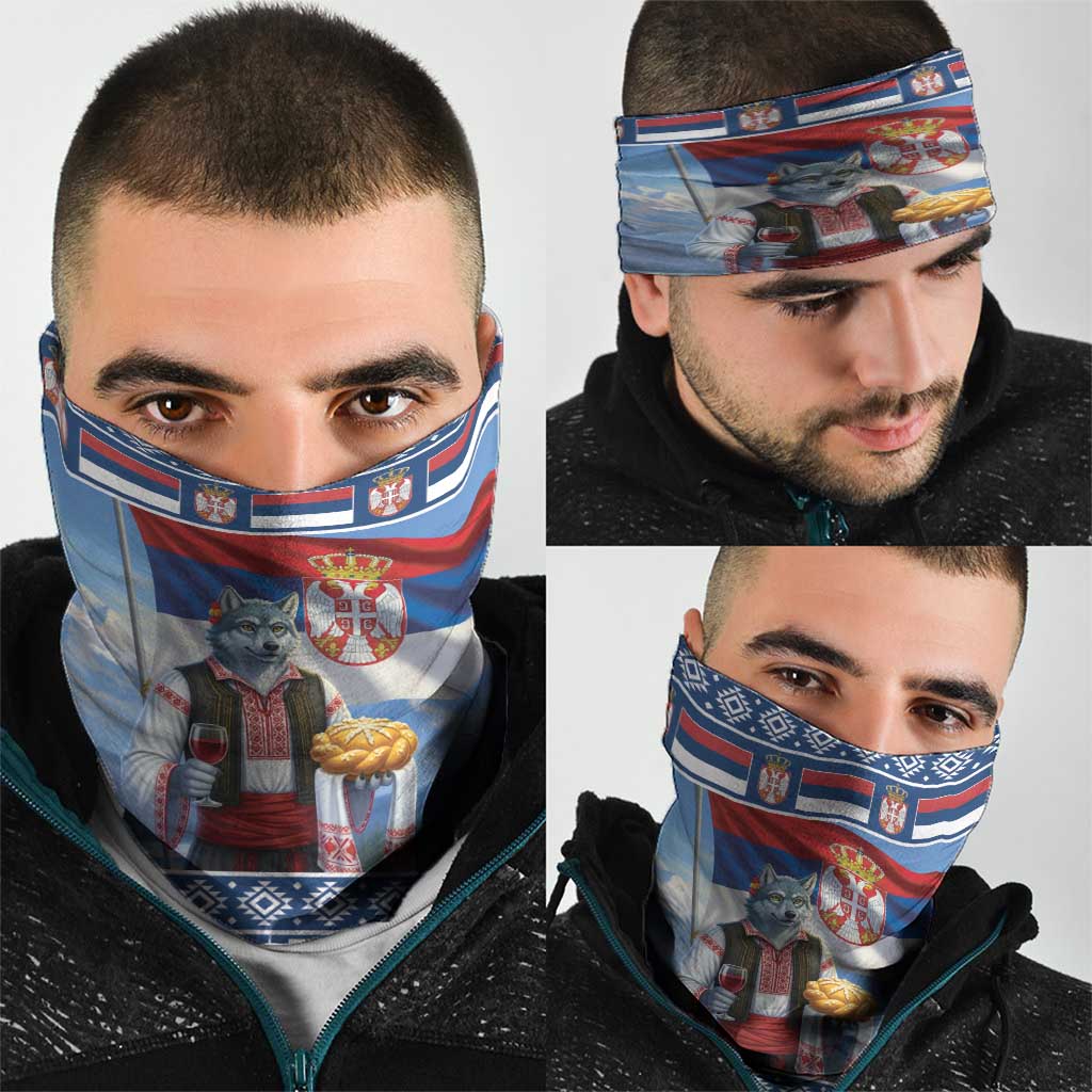 Serbia Christmas Wolf Neck Gaiter Vuk Serbian Mascot - Wonder Print Shop