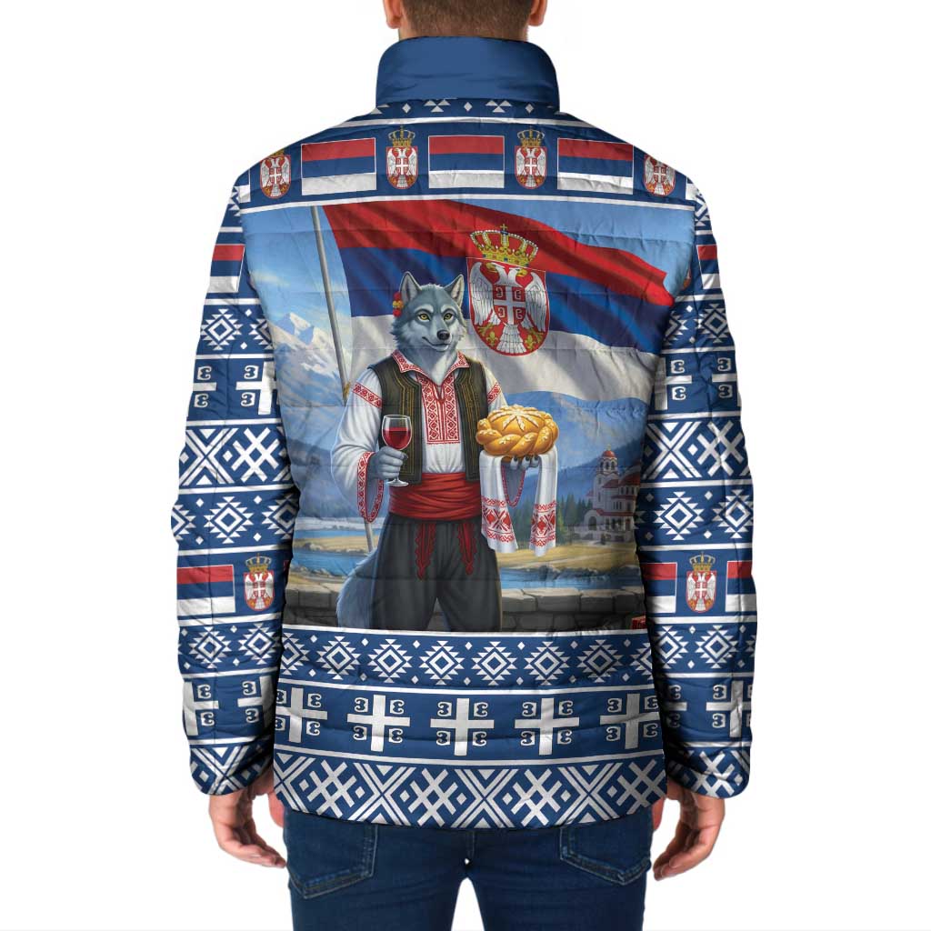 Serbia Christmas Wolf Padded Jacket Vuk Serbian Mascot - Wonder Print Shop