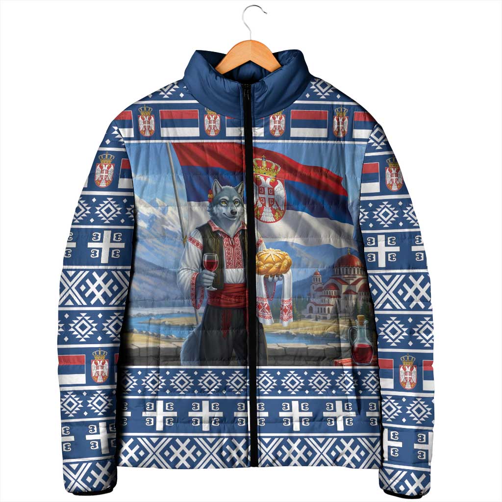 Serbia Christmas Wolf Padded Jacket Vuk Serbian Mascot - Wonder Print Shop