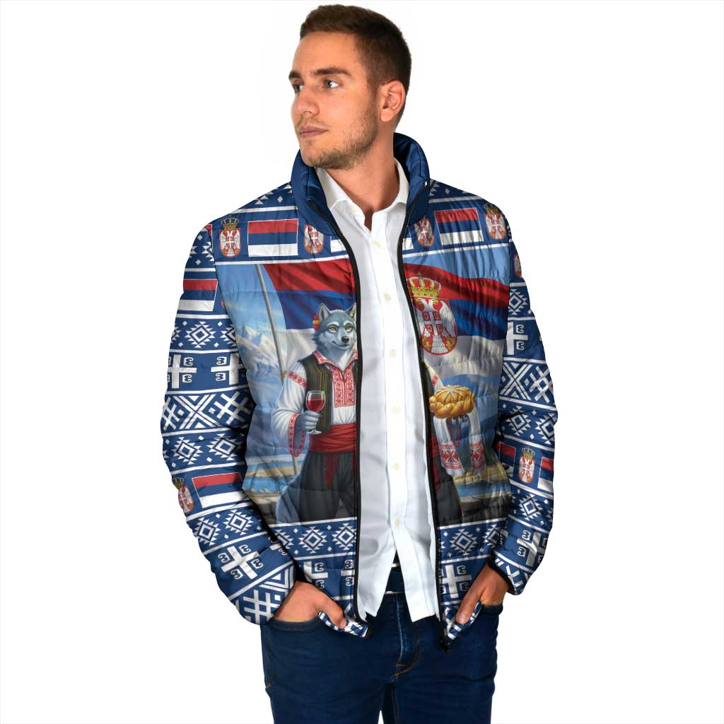 Serbia Christmas Wolf Padded Jacket Vuk Serbian Mascot - Wonder Print Shop