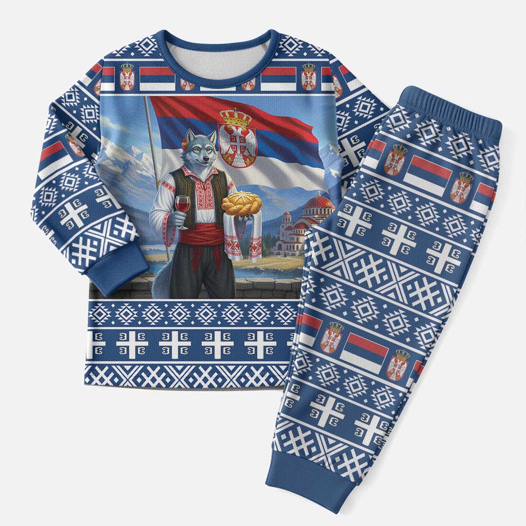 Serbia Christmas Wolf Christmas Pajama Set Vuk Serbian Mascot - Wonder Print Shop