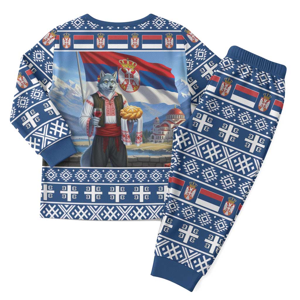 Serbia Christmas Wolf Christmas Pajama Set Vuk Serbian Mascot - Wonder Print Shop