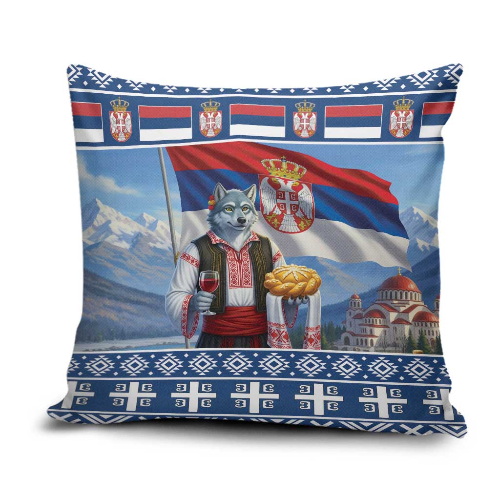 Serbia Christmas Wolf Pillow Cover Vuk Serbian Mascot - Wonder Print Shop