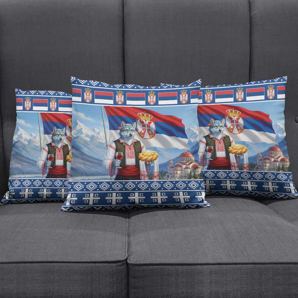 Serbia Christmas Wolf Pillow Cover Vuk Serbian Mascot - Wonder Print Shop