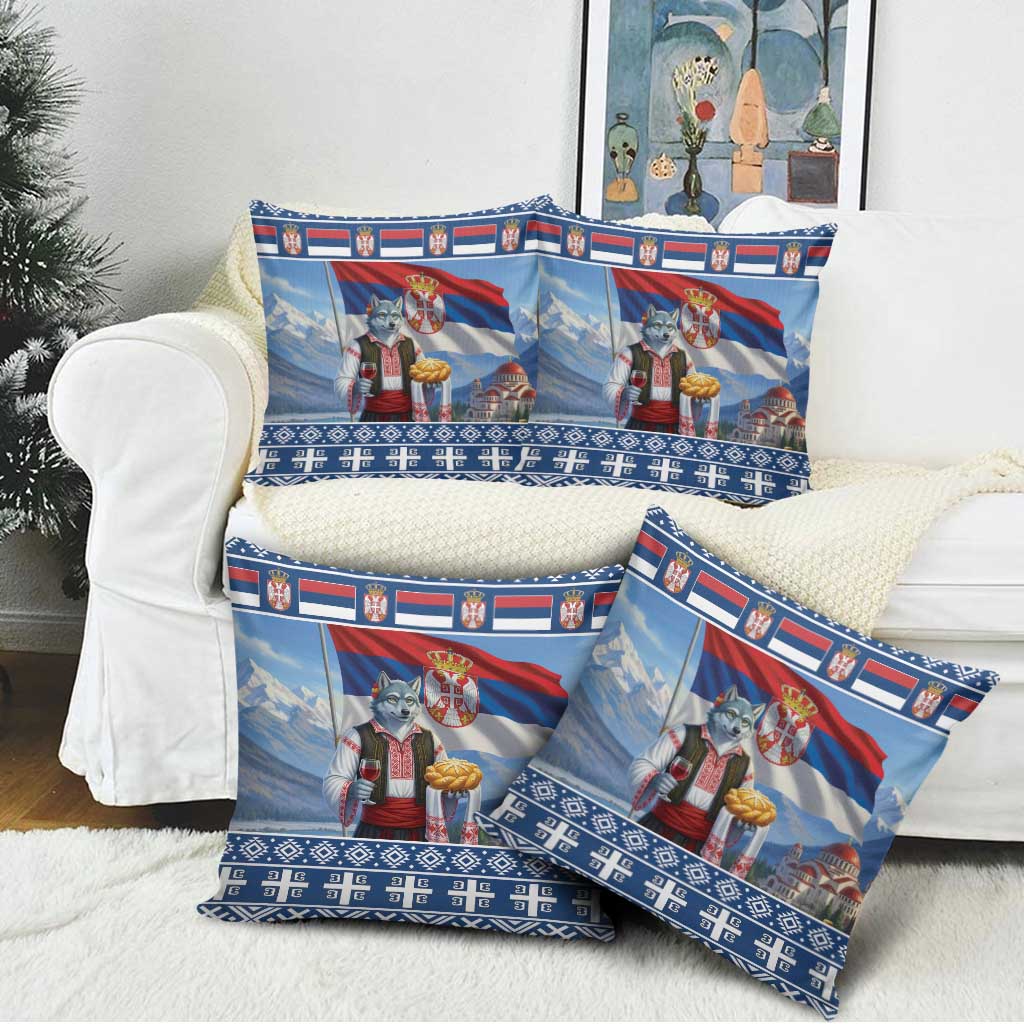 Serbia Christmas Wolf Pillow Cover Vuk Serbian Mascot - Wonder Print Shop