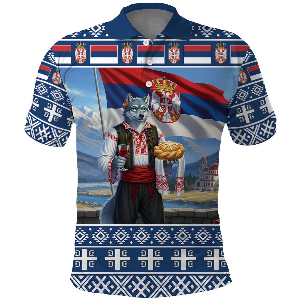 Serbia Christmas Wolf Polo Shirt Vuk Serbian Mascot - Wonder Print Shop