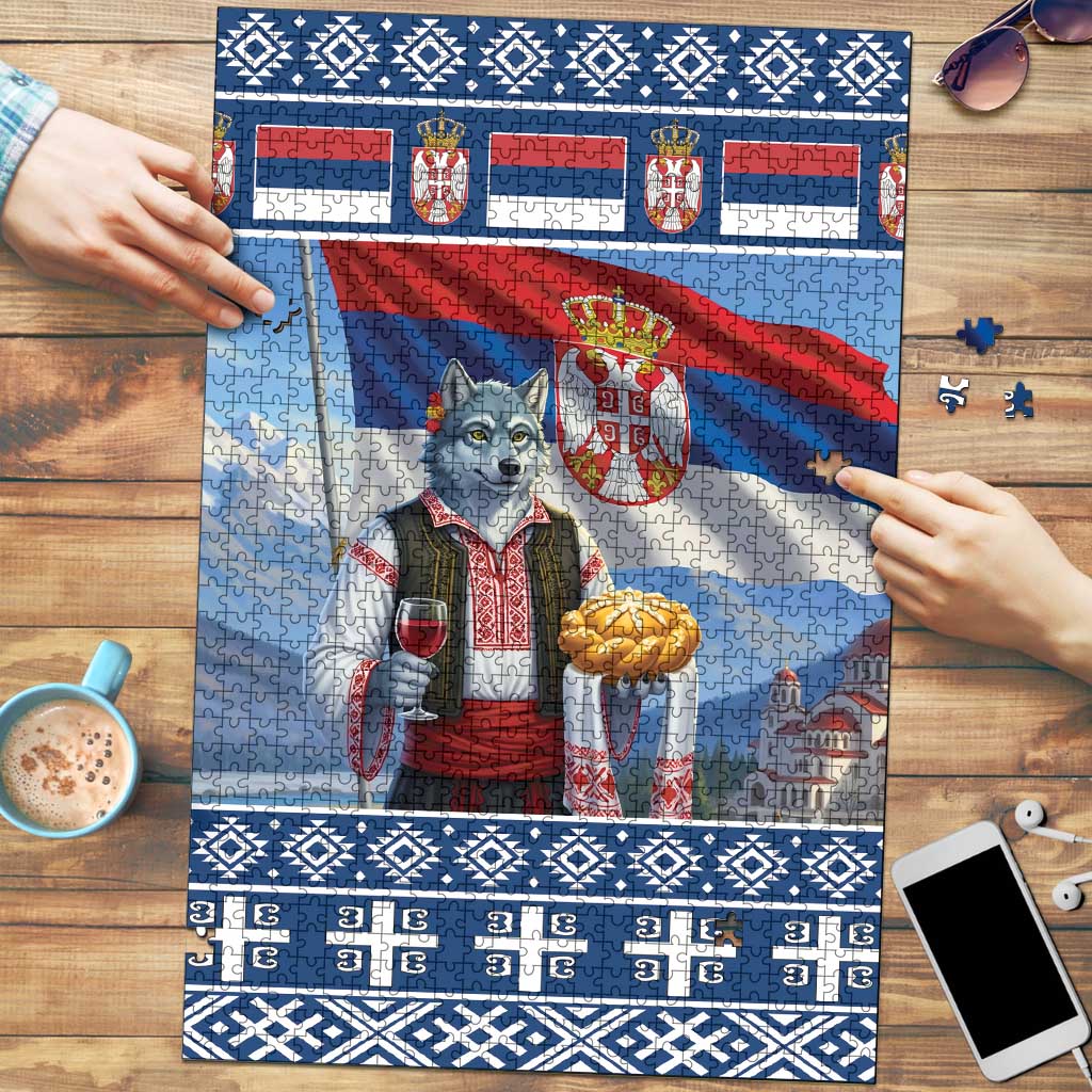 Serbia Christmas Wolf Puzzle Vuk Serbian Mascot - Wonder Print Shop
