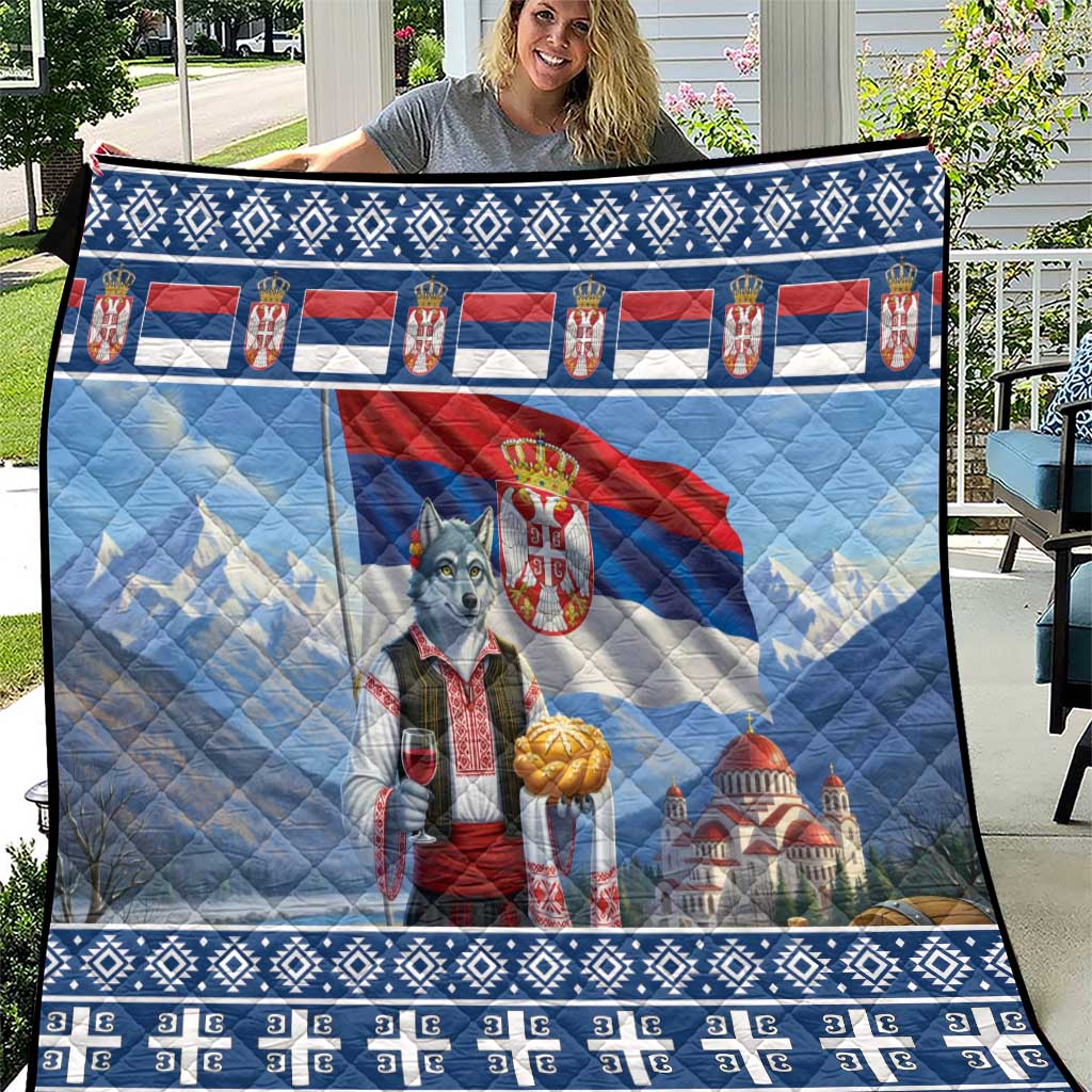 Serbia Christmas Wolf Quilt Vuk Serbian Mascot - Wonder Print Shop