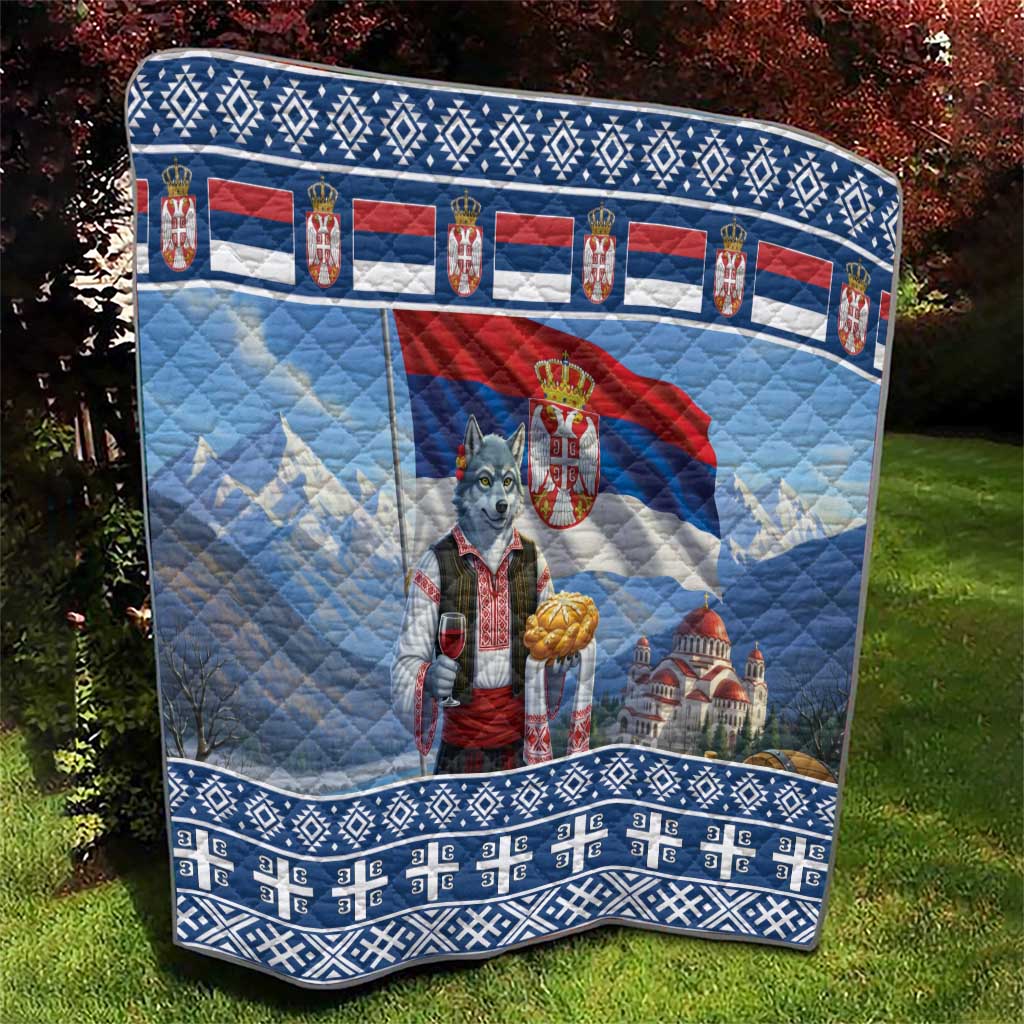 Serbia Christmas Wolf Quilt Vuk Serbian Mascot - Wonder Print Shop