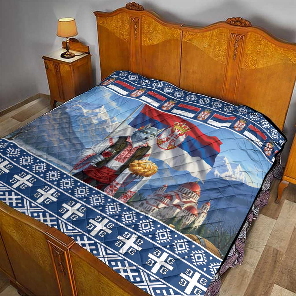 Serbia Christmas Wolf Quilt Vuk Serbian Mascot - Wonder Print Shop