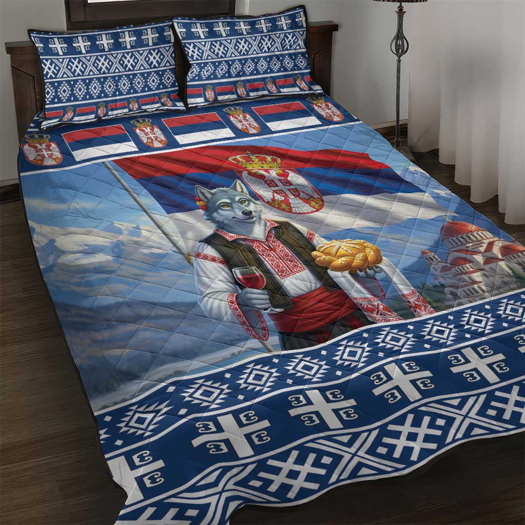Serbia Christmas Wolf Quilt Bed Set Vuk Serbian Mascot - Wonder Print Shop