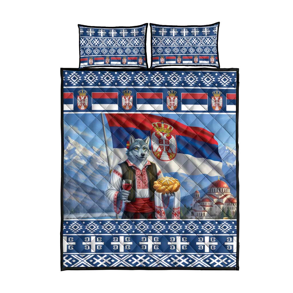 Serbia Christmas Wolf Quilt Bed Set Vuk Serbian Mascot - Wonder Print Shop