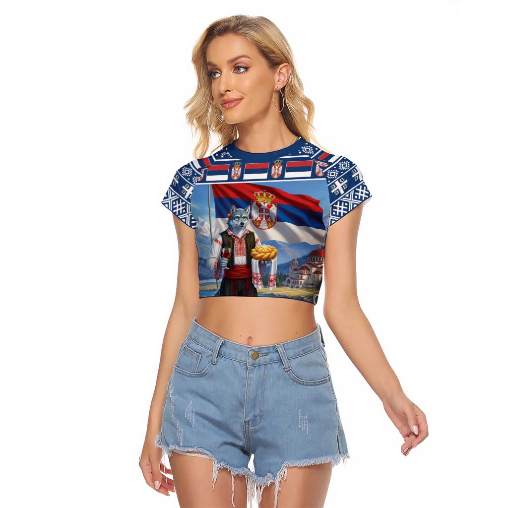 Serbia Christmas Wolf Raglan Cropped T Shirt Vuk Serbian Mascot - Wonder Print Shop