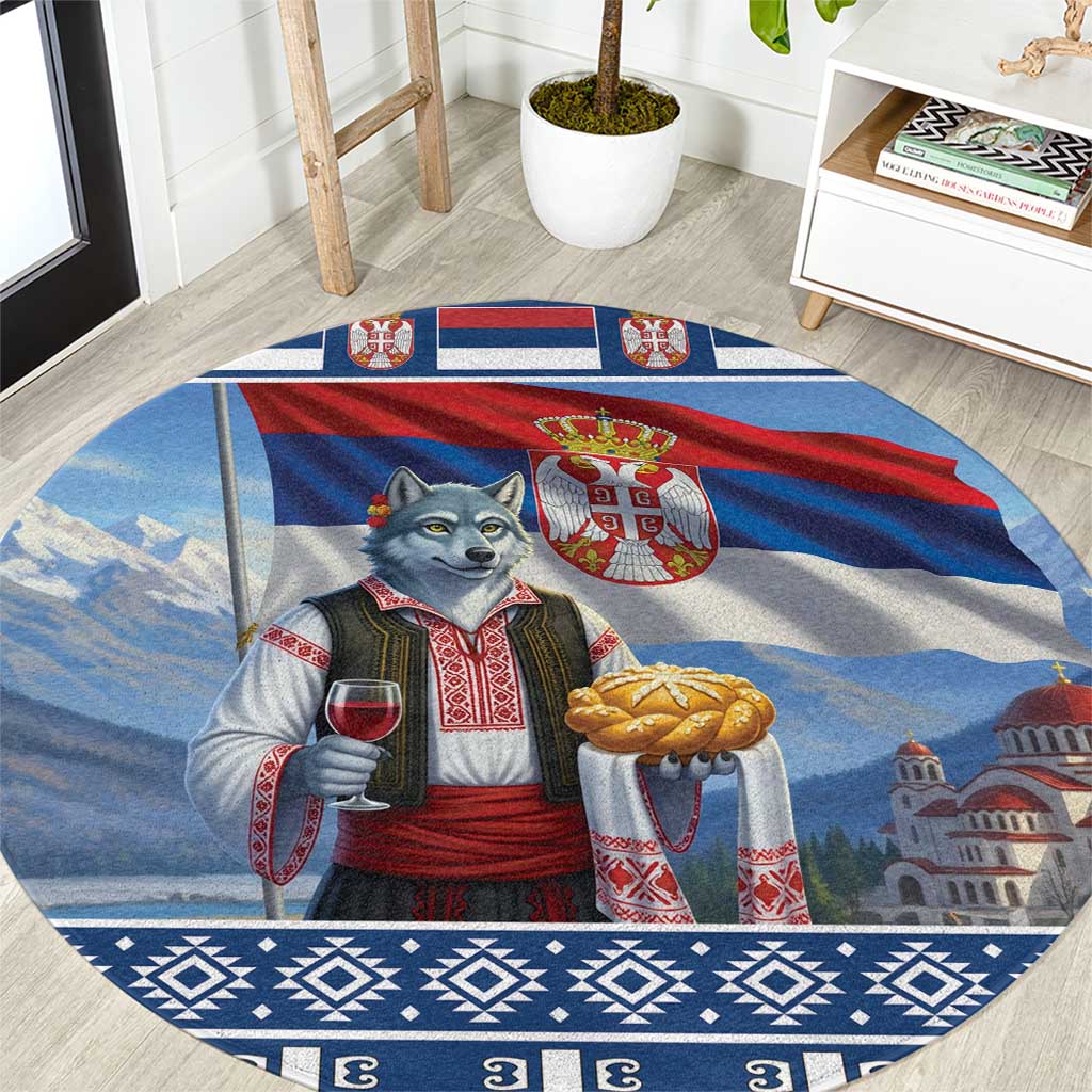 Serbia Christmas Wolf Round Carpet Vuk Serbian Mascot - Wonder Print Shop