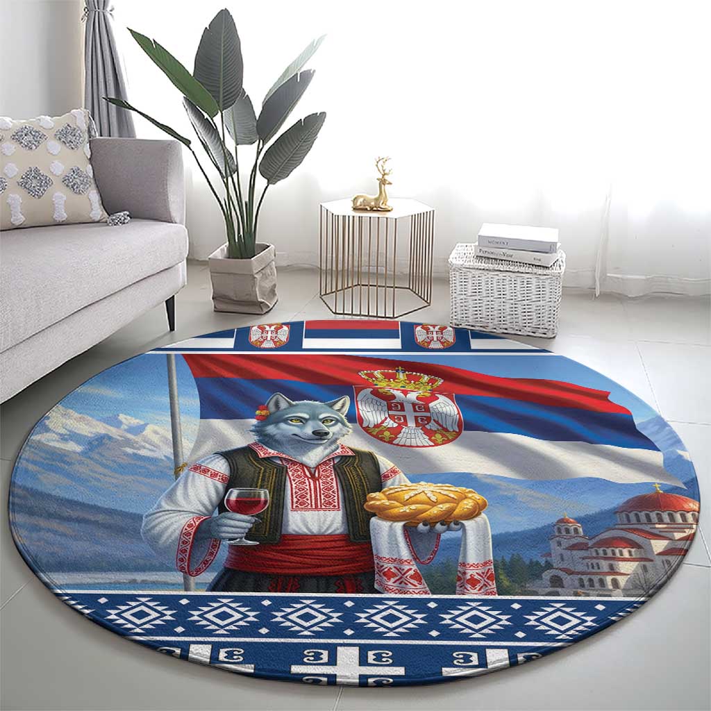 Serbia Christmas Wolf Round Carpet Vuk Serbian Mascot - Wonder Print Shop
