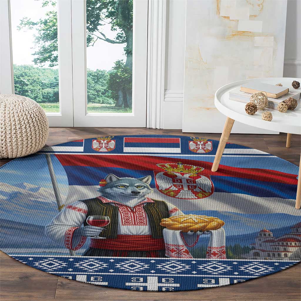 Serbia Christmas Wolf Round Carpet Vuk Serbian Mascot - Wonder Print Shop